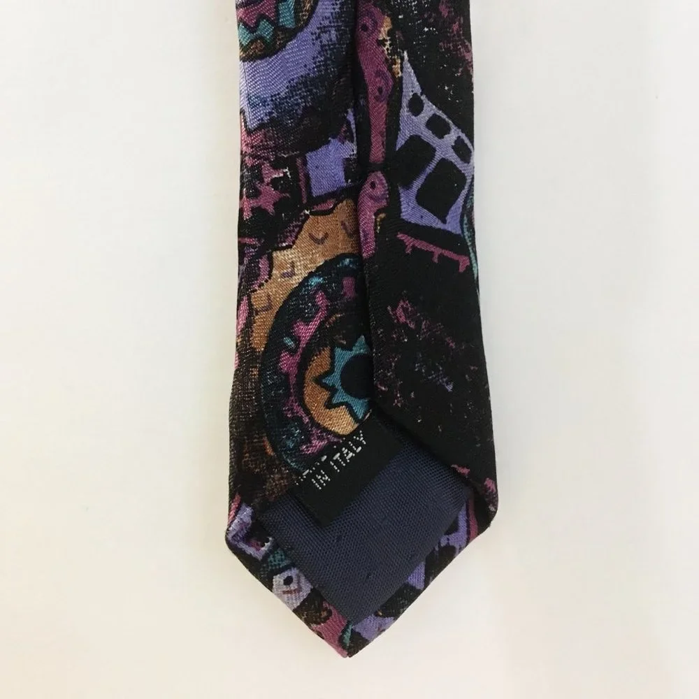 Enrico Coveri Tie Hand Made Mens Purple Teal Green Blue Gold 100% Silk Abstract